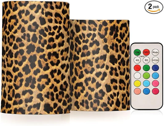 Flickering Flameless Candles, Leopard Texture LED Candles with Remote Timer, Set of 2 Battery Operated Candle for Valentine Wedding Birthday