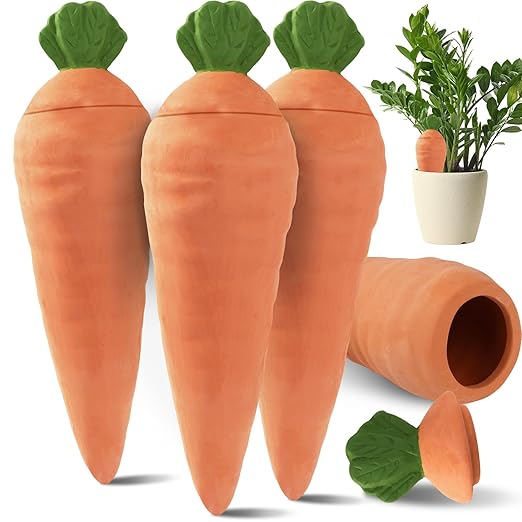 Terracotta Watering Spikes 4 Pcs – Eco Self‑Watering Stakes for Wine Bottles, Slow‑Release Watering System for House & Garden