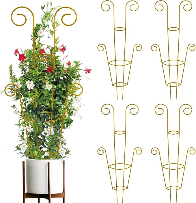 ZOUTOG Trellis for Climbing Plants Indoor 30 Inch, Houseplant Trellis for Potted Plants Metal 4Pcs for Vine Ivy Flower Support,Round Shape,Golden