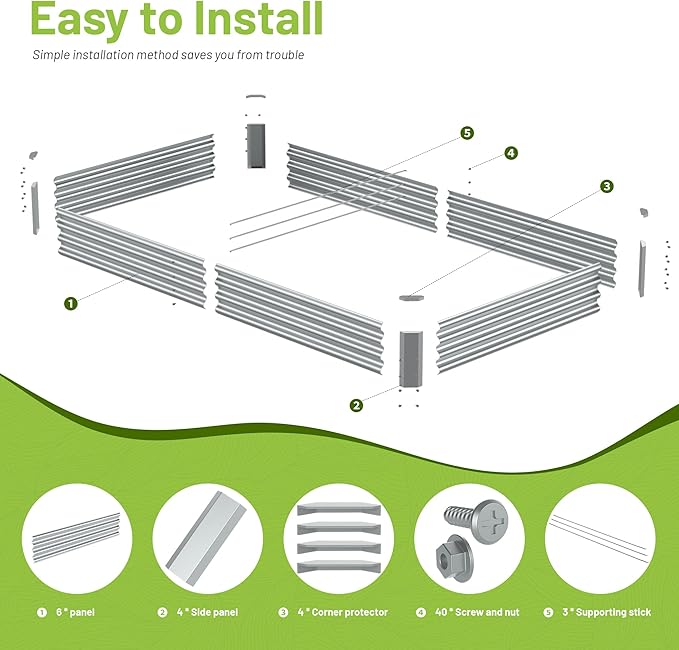 8x4x1ft Galvanized Raised Garden Bed-Outdoor Galvanized Planter Box for Vegetables, Fruits,Herbs, Flowers, Metal Raised Garden Bed kit-Sliver