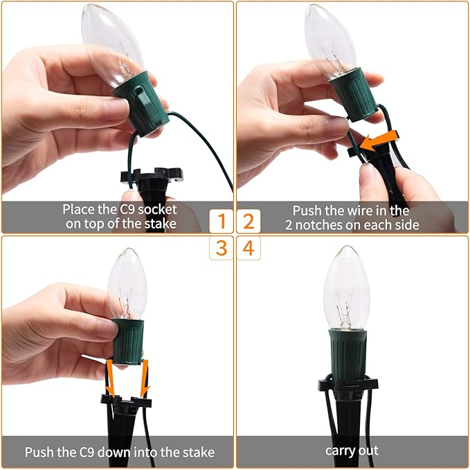 Christmas Pathway String Lights Outdoor - 25.7 Ft. C9 20 Clear Lights with 20 Stakes Connectable Waterproof for Indoor Xmas Party Holiday Commercial Decoration, Warm White