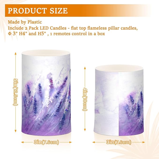 Flickering Flameless Candles, Lavender Butterfly Purple LED Candles with Remote Timer, Set of 2 Battery Operated Candle for Valentine Wedding Birthday