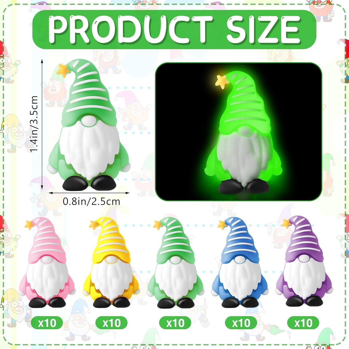 50 Pcs Luminous Mini Gnomes Figurines Fairy Glow in Dark Garden Miniature Gnome Figurines Decor Funny Poses Garden Yard Home Patio Lawn Backyard Hide See DIY Craft