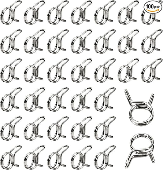 1/4 Tubing Clamp, 1/4"Double Wire Spring Hose Clamp, Irrigation Hose Clamp, Hose Tubing Clamps, 100 Double Line Hose Tube Spring Clamp, Irrigation Kit Connector Clamp, Metal Water Hose Clamps