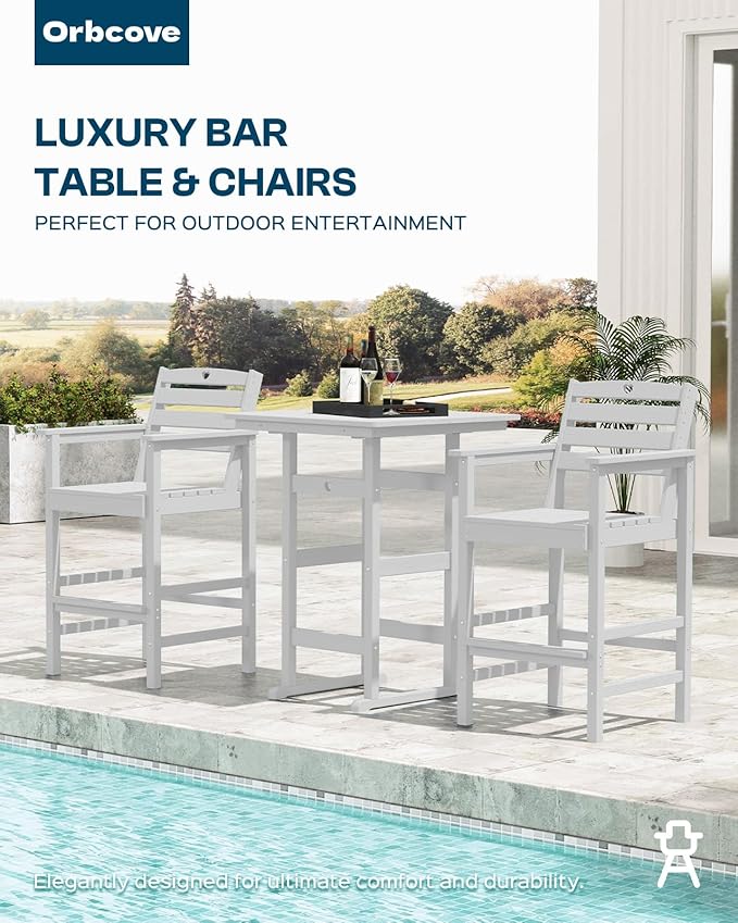 Tall Adirondack Chairs Set of 4, HDPE Wood Balcony Adirondack Chairs Set with Heart Cutout Design, Weather-Resistant Bar Height Furniture for Deck, Porch, Pool (White)