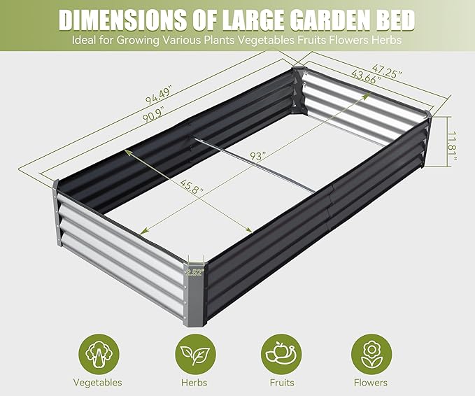 Domi Galvanized Raised Garden Bed, Outdoor Planter Garden Boxes Large Metal Planter Box for Gardening Vegetables Fruits Flowers, Silvery (8x4x1ft)