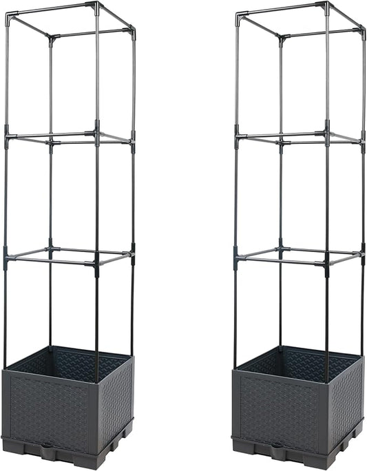 Sunnyglade 2 Pcs Raised Garden Bed Planter Box with Trellis, 44” Tomato Trellis Planter for Various Vine Climbing Plants Vegetables Detachable Frame for Outdoor Indoor Terrace