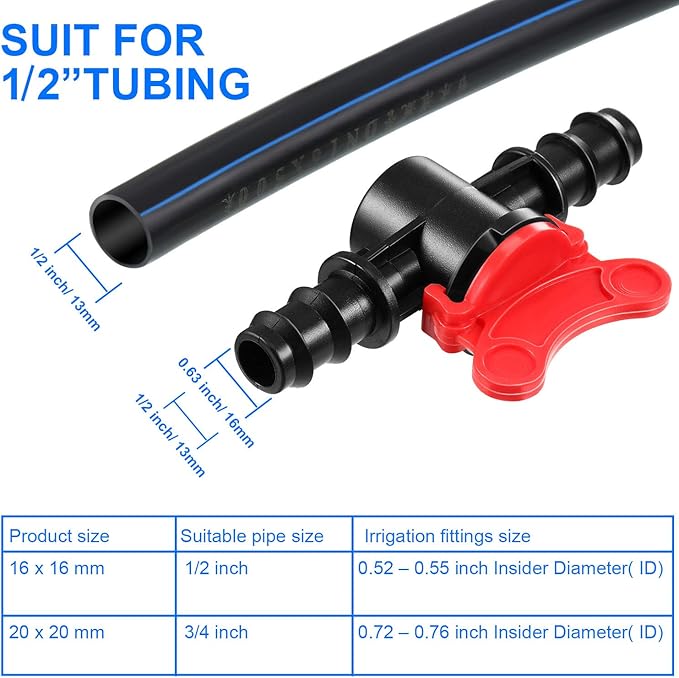 Drip Irrigation Switch Valve Gate Valves for 1/2 Inch Double Male Barbed Valve (16)