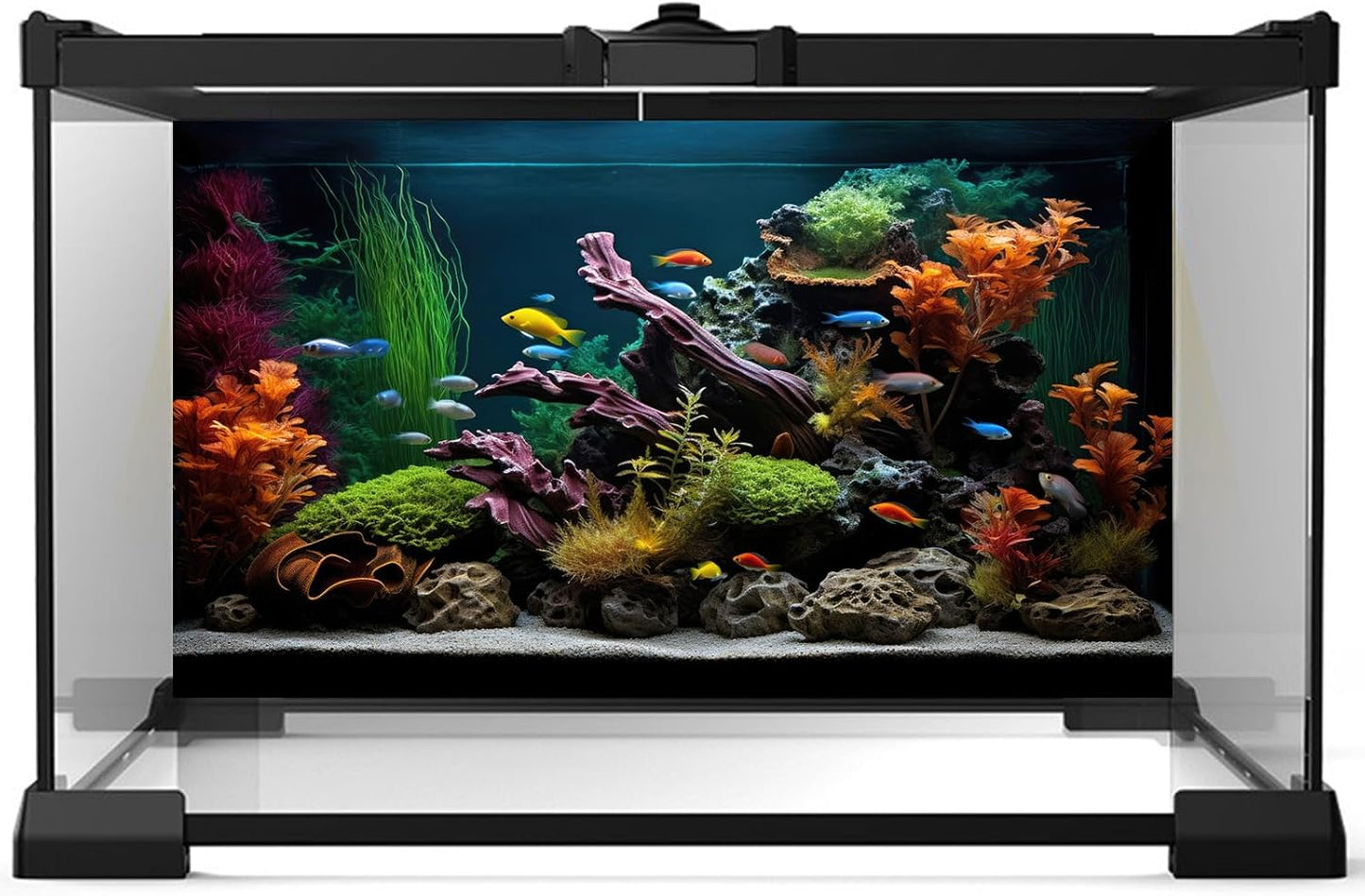 Aquarium Background Lush Aquatic Colorful Plants Terrarium Background Redwood Root Coral Reef Jungle Style Fish Tank Background Amazing Underwater View Aquarium Backdrop Wallpaper Poster Vinyl 48x20in