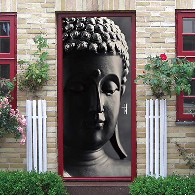 3D Door Stickers - Buddha Statue - Peel & Stick Wallpaper - Self-Adhesive Decals - Removable PVC - Waterproof - Bedroom/Living Room - 37.4" x 78.7"
