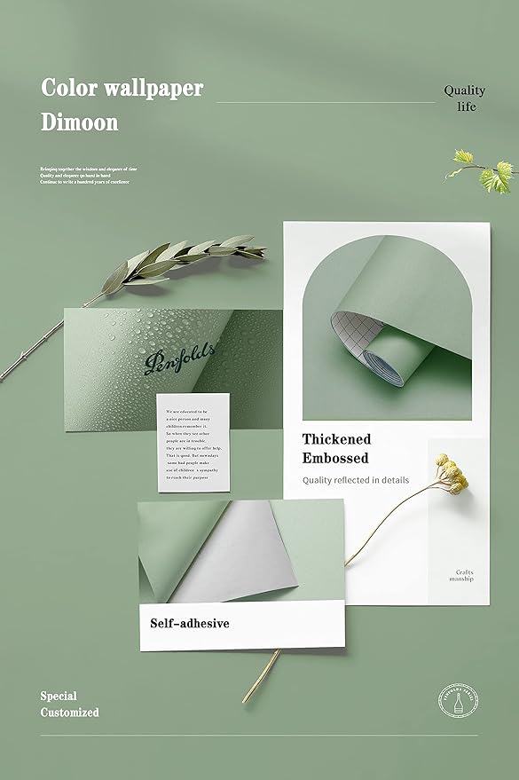 Dimoon 118"x15.7" Peppermint Light Green Peel and Stick Wallpaper Cyan Thicken Waterproof Contact Paper Solid Green Gray Wall Paper Self Adhesive Wallpaper Removable Shelf Drawer Liner Vinyl Roll
