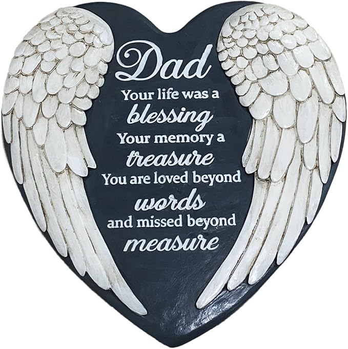 Dad Memorial Garden Stone, Dad Stepping Garden Memorial Stone, in Memory of Dad Stones Gifts for Loss of Father, Loss of Dad, Father Memorial Angel Wings Heart Stone TNS13