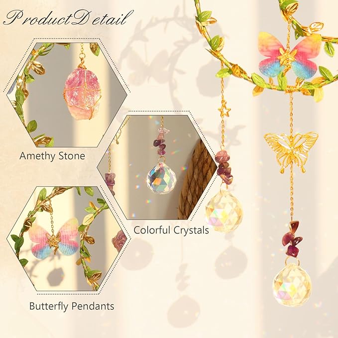 Butterfly Suncatcher - Amethyst Moon Crystal Sun Catcher Window Hanging, Good Luck Charms Gifts for Women Chrismas Thanksgiving Birthday Crystal