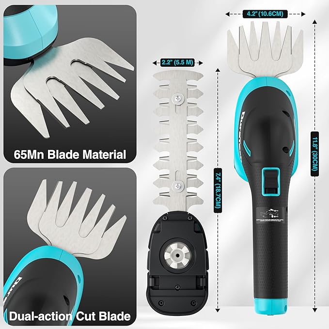 DURATECH Cordless Hedge Trimmer, 3.6V 2-in-1 Handheld Rechargeable Grass Trimmer & Hedge Shears with USB Type-C Cable, Built-in Li-ion Battery, Electric Shrub & Grass Shears for Garden, Yard and Lawn