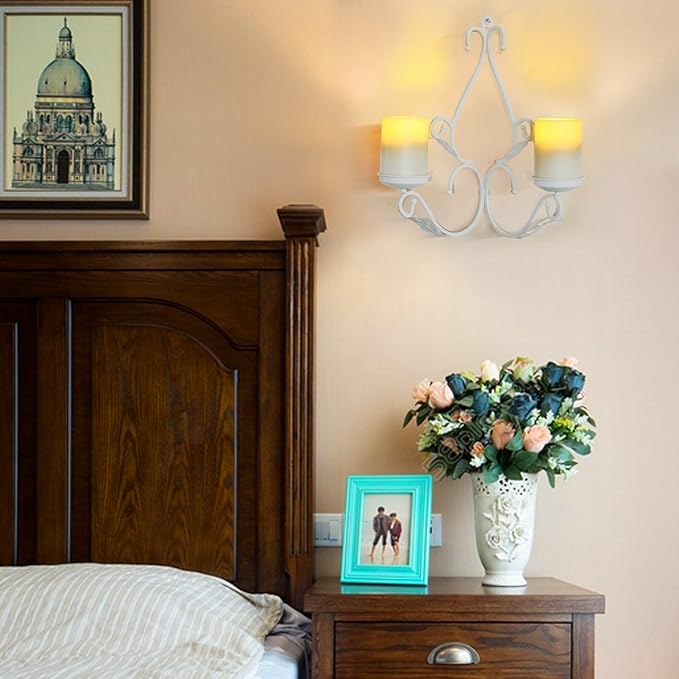 3 in 1 Lighting Chandelier, Metal Wall Sconce Set of 2, Table Centerpiece for Indoor or Outdoor, Chain and Candles Included, White