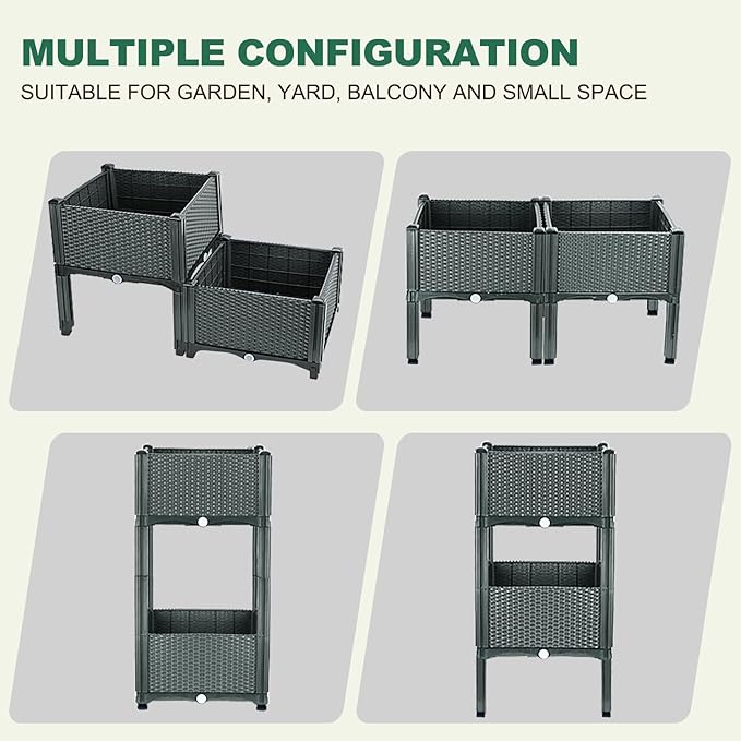 Emalie Raised Garden Beds Elevated Plastic Planter Box with Drainage Plugs Perfect for Vegetables Flowers Herbs Growing Outdoor, 31.5" Lx15.7 Wx16.5 H Grey