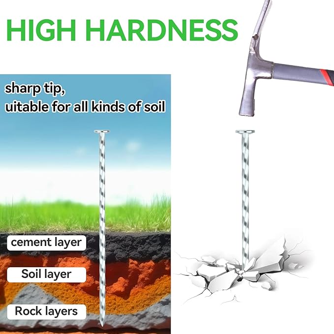 200 Pack Landscape Stakes with Gasket Caps - 6.3 Inch Heavy-Duty Galvanized Steel Garden Spikes are Used to Fixing Weed Barrier, Artificial Lawn, Patio Rug, Etc