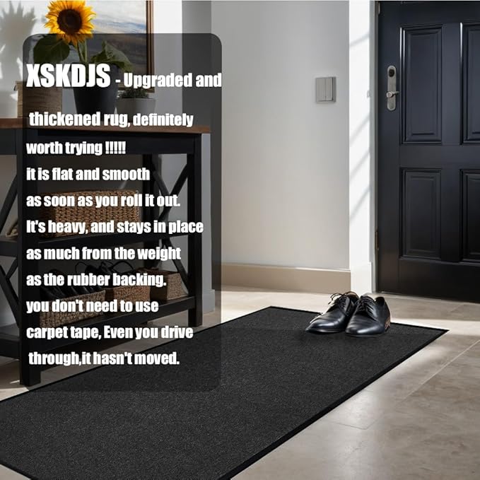 Commercial Grade Entrance Mat 3x5Ft Brush Step Entrance Rug with Striped Pattern&Rubber Border Indoor Outdoor Low Profile Rubber Entry Carpet Mat for Hallway,Home,High Traffic Area,Black