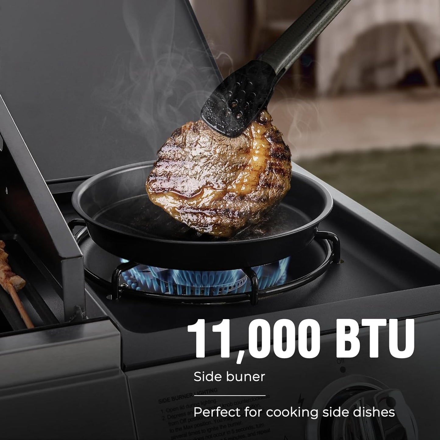 4 Burners Gas Grill with Side Burner, Propane Grill with Wheels and Storage, Outdoor Gas BBQ with Oil Tray and Thermometer for Patio and Party, 49200 BTU