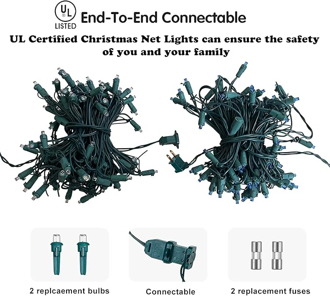 HISHINY LED Christmas Net Lights Outdoor, 5ftx5ft 100LED Green Wire, Connectable Bush Mesh Net Lights String for Halloween Christmas Party,Shrub,Yard,Tree（Red&Green）