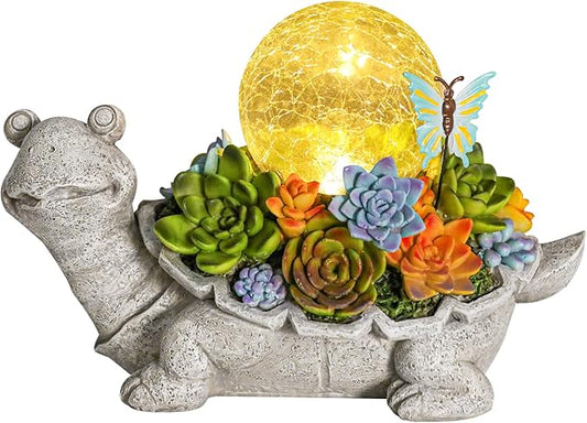 Afirst Solar Garden Turtle Statues with Succulent Outdoor Resin Figurine Solar Lights Decorations,Tortoise Statue for Lawn, Patio, Balcony, Yard Ornament