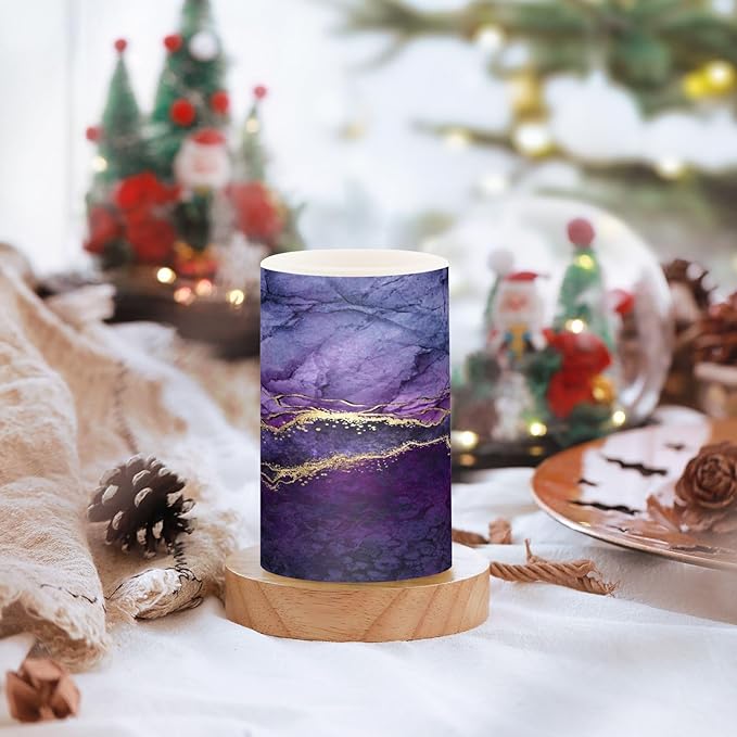 Flickering Flameless Candles, Purple Marble with Golden Veins LED Candles with Remote Timer, Set of 2 Battery Operated Candle for Valentine Wedding Birthday