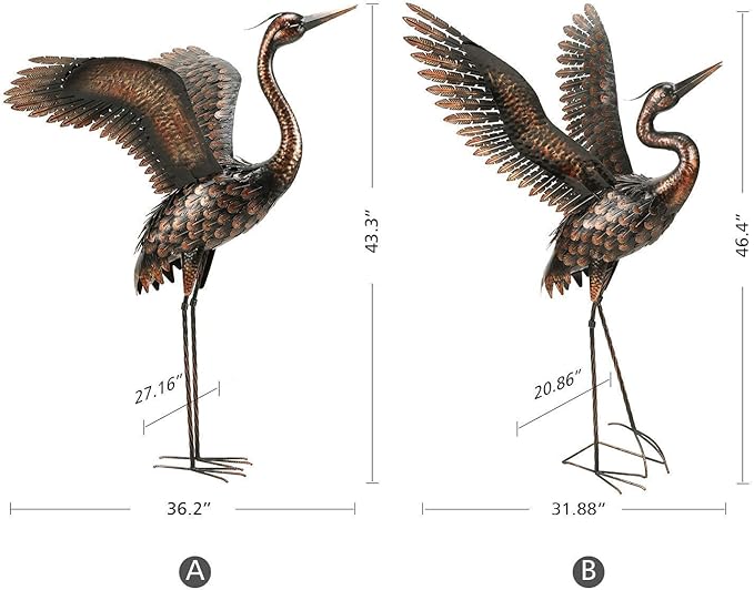 chisheen Garden Statue Outdoor Metal Heron Crane Yard Art Sculpture for Lawn Patio Backyard Decoration,46 inch (2-Pack)