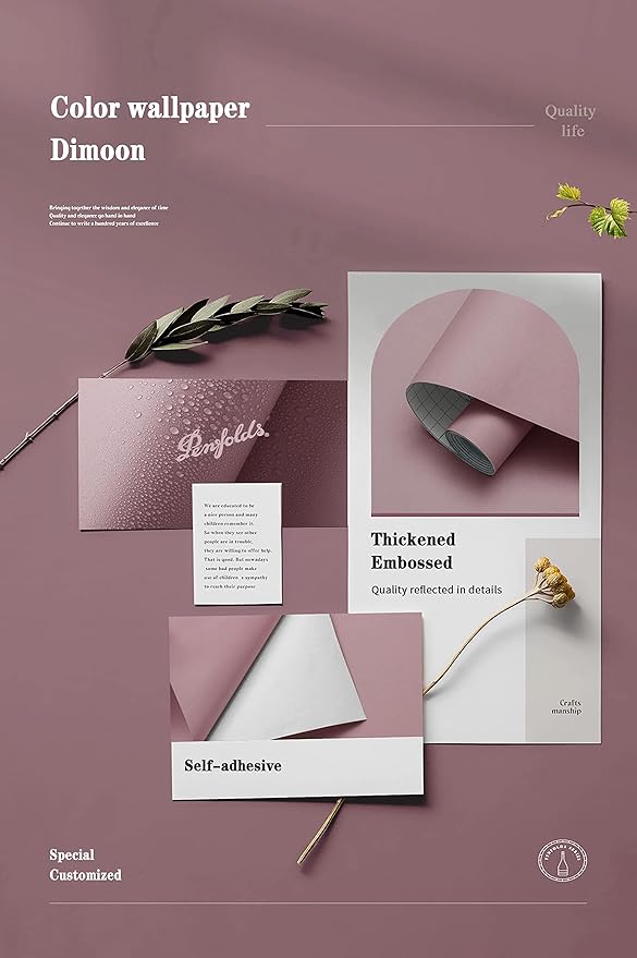 Dimoon 110''x17.7'' Pink Peel and Stick Wallpaper Contact Paper Modern Self Adhesive Wall Paper Removable Renter Friendly Textured Solid Color Shelf Cabinet Vinyl Roll (110''x17.7'',Grey Pink)