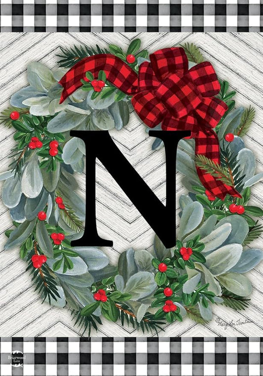 Briarwood Lane Winter Wreath Monogram Letter N Garden Flag