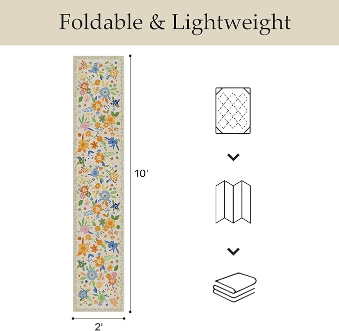 GENIMO Indoor Outdoor Area Rug 2' X 10' Waterproof, Washable Door Mat Non Shedding, Easy Cleaning Floral Outdoor Carpet for Patio, Entryway, Porch, Bathroom, Living Room, Bedroom, Backyard