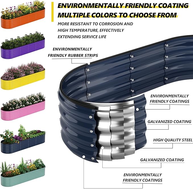 Galvanized Metal Planter Raised Garden Bed Kit for Gardening Outdoor，8x2x1ft Planter Grow Garden Box Raised Flower Bed，Long Vegetable Clearance Herb Raised Garden Beds for Gardening