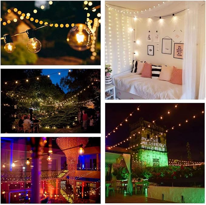 G40 Outdoor String Lights, 50Ft Hanging Outdoor Patio Lights with 53 Clear Globe Bulbs (3 Spare), Connectable Backyard Lights for Indoor Outdoor Porch Balcony Party Commercial Decoration- Brown Wire