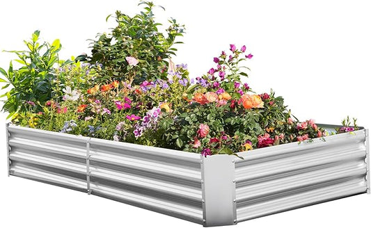 Outdoor Metal Galvanized Raised Planter Box,Rectangular Large Garden Bed Kit for Vegetables, Fruits, Flowers and Herbs 4X2X1 FT (4X2X1 FT)