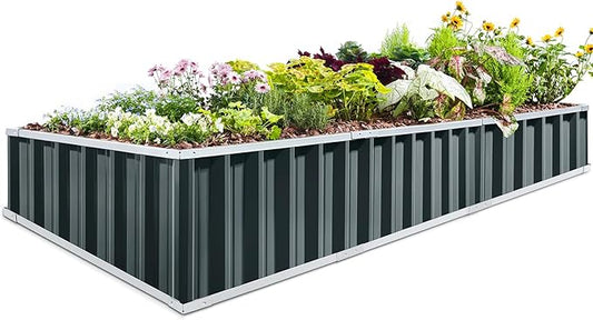 KING BIRD Raised Garden Bed 101" x 36" x 12" 4 Installation Methods for DIY Galvanized Steel Metal Planter Kit Box with 2 Pairs of Gloves (Dark Grey)