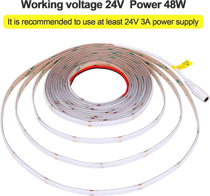 DC 24V COB LED Strip Light Blue IP65 Waterproof 5M/16.4ft Uniform Glow 2400LEDs Flexible LED Tape Lights for DIY Garden Backyard Corridor Stairs Decoration(No Power Supply)