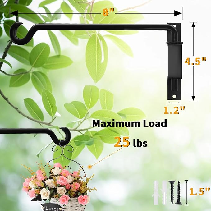 8 Inch 2 Pack Plant Hangers Outdoor, Wall Plant Hanger, Plant Hangers Indoor, Bird Feeder Hangers for Outside, for Bird Feeders, Planters, Lanterns, Wind Chimes, Home Decor