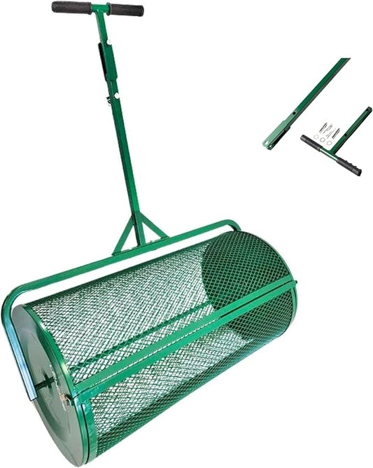 LANDZIE Lawn & Garden Spreaders - 36 Inch Heavy Duty Metal Mesh Basket Push/Tow Spreader - Compost, Peat Moss, Top Soil, Mulch - Durable Lightweight Multi-Purpose Yard Care Equipment - Manure Spreader