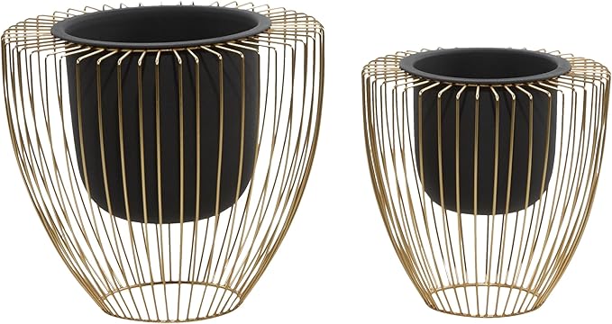 Deco 79 Contemporary Metal, Set of 2 Planters 10", 12"H, Black