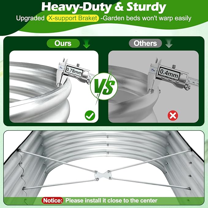 7x3x1.4ft Galvanized Raised Garden Bed, Upgraded with X-Shaped Support Rods, Large Raised Garden Beds Outdoor, Raised Bed for Planting Vegetables, Flowers, Fruits