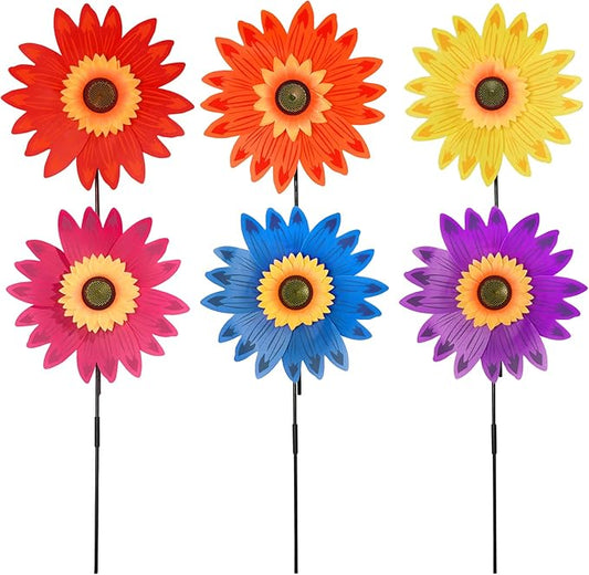 6pcs Sunflower Lawn Pinwheels Wind Spinners Large Windmill Pinwheel for Garden,Yard, Party Outdoor Decor (Sunflower Pinwheels)