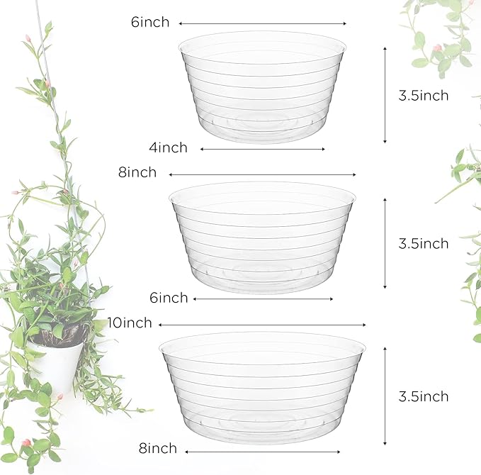 Hoolerry Plastic Plant Saucer Clear Deep Drip Tray Thickened Clear Plant Saucers Trays for Pots Deep Drip Trays for Home Garden Indoor and Outdoor Potted(15 Pcs, 6, 8, 10 Inch)