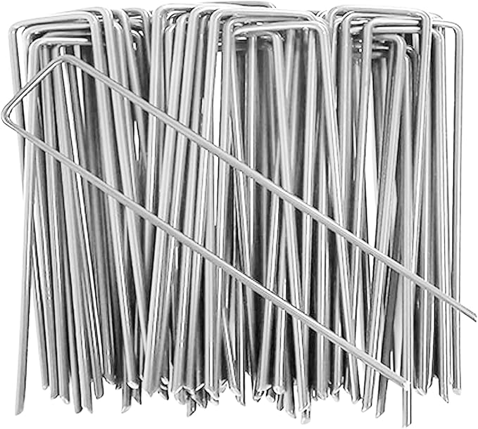 6 Inch Garden Stakes Galvanized Landscape Staples Green U-Type Turf Staples for Artificial Grass Rust Proof Sod Pins Stakes for Securing Yard Fences Weed Barrier Outdoor Tents Tarps (Silver 200)