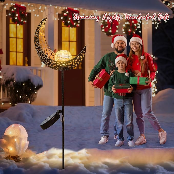 HOMEIMPRO 2Pack Moon Garden Solar Lights Outdoor Stakes Waterproof, Gifts for Mom, Crackle Glass Patio, Backyard Decorations, Balcony Lawn Ornaments, for Women Men Grandma (Bronze)