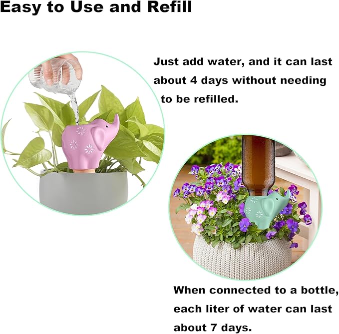 4-Pack Self-Watering Terracotta Spikes for Plants, Automatic Plant Watering Stakes, Keeps Plants Hydrated While You're Away, Ideal for Indoor & Outdoor Use (Elephant Design)