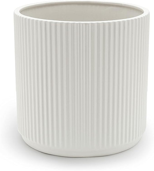 Amazon Basics Fluted Ceramic Round Planter, 8-inch, White