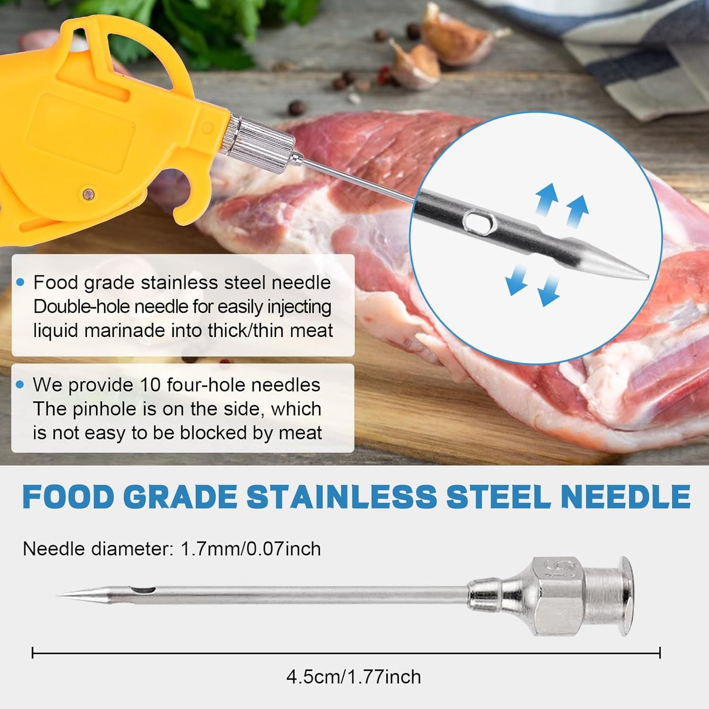 Electric Meat Injector Gun Pump with Hose, 50W Automatic Marinade Injector Syringe Kit for BBQ, Turkey Pork Beef, 10 Stainless Steel Needles for Home Kitchen & Outdoor Grilling