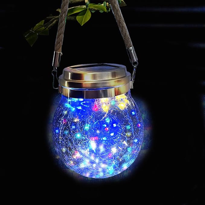 Hanging Outdoor Solar Lights, 30LED Cracked Glass Ball Decorative Lights,Solar Powered Waterproof Landscape with Handle for Tree Yard Garden Patio Fence Holiday Decor(Multicolor)