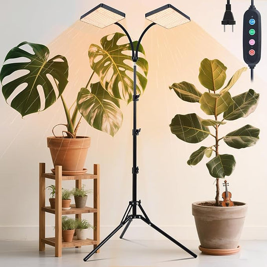 50W Standing Grow Lights for Indoor Plants, Seed Starting, Bonsai with Timer Auto On/Off, 5000 Lumen Enough Bright Like A Small Sun for Your Jungle, Daisy Chain Function, 40"-64" Height Adjustable