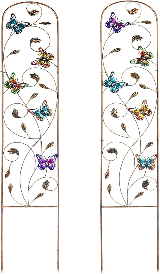 Set of 2 Butterfly Metal Garden Trellis for Climbing Plants, Decorative Vegetables Flowers Vine Trellis for Outdoor Patio 60'' H x 11'' W