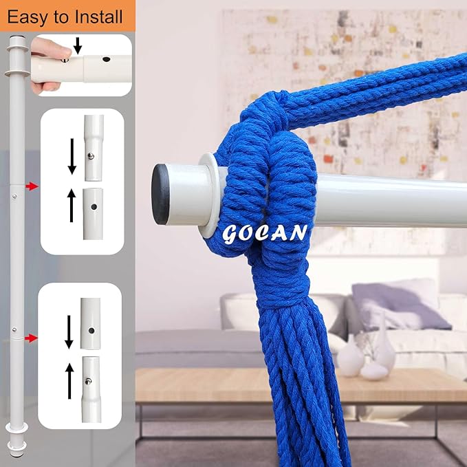 Hammock Chair Large Hammock Swing, 110 x 150cm Load 150kg, Cotton Hammock Chair Metal Spread Bar Wide Seat Swing Chair(Blue)